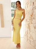 Diagonal Collar Backless Sexy Maxi Dress Women Gown Summer New Sleeveless Sheer Mesh Hollow Out Elegant Long Dress
