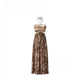 Fashionable French Style Sexy Backless Strapless Dress High Waist Long A- Line Skirt Polyester Geometric Print Street Style