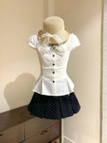 Y2k Harajuku Vintage Sweet 2 Piece Skirt Sets 2000s Peter Pan Collar Tops + Polka Dot Mini Skirts Japan Summer Women Suits Chic