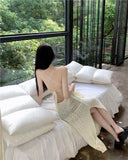 Pbong  Knitted Maxi Dresses Women's Clothing V-neck Sleeveless Robe Femme  Fashion Slim Hollow Out Summer Dress