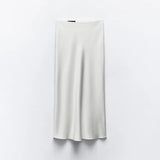 2025 Pink Sweet Satin Long Skirt New Solid Color High Waist Elegant Slim Summer Women Skirt Fashion Party Female Clothing