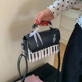 Pbong  Women PU Leather Polka Dot Crossbody Bags Piano Pattern Music Top-Handle Bags Work Daily Shoulder Bag Korean Cute Tote Handbag