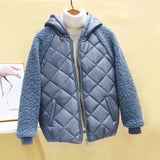 Thin light Down Cotton Jacket Female Short Coat Autumn Winter Women's  New Hooded Loose Lmitation Lamb Wool Cotton Jacket