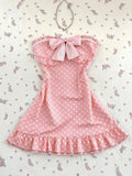 Pbong  Women's Casual Vacation Elegant Outfit Daily Versatile Fashion Outing Pink Bow Decor Mesh Polka Dot Print Tube Top Mini