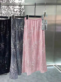 French Velvet Fishtail Skirt Sequin Beaded Embroidery Skirt Elastic Waist A Line High Waist Skirts for Woman Faldas Para Mujeres