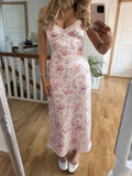 Pbong   Sexy Slim Summer V Neck Spaghetti Strap Sleeveless Flower Print Backless Long Fashion Dresses