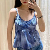 Y2k Fairycore Spaghetti Strap Camisole Women Cute Peplum Vest Coquette Low Cut V-neck Babydoll Tank Boho Going Out Crop Top