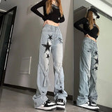 Pbong  Y2K Spider Web Denim Jeans Women's High Waist Slimming Loose Straight Leg Casual Long Trousers Trendy Gothic Style