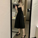 Summer Women's Square Collar Halter Dress Small Size Design Slimming Waistline Elegant Skirt Sweet Style Midi Dress