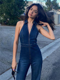 Y2k Denim Jumpsuit Women New V-Neck Sleeveless Slim Bodycon Jumpsuits Overalls Streetwear One Piece Outfits Jeans