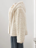 Sweet White Faux Lamb Coat Women Cute Long Sleeve Winter Warm Jacket Preppy Style Vintage Korean Female Casual Zipper Tops