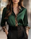 Pbong  New Autumn Fashion Casual Long Sleeve Loose Blouse Women Winter Leopard Printed Turndown Collar Shirts Tops Elegant