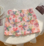 Pbong  Holiday Flower Textured Short Slimming Skirts Women Summer Low Waist All Match Mesh Patchwork Mini Skirt Y2K Aesthetics
