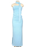 Strapless Cut Out Long Dress For Women Ruched Sleeveless Ribbon Dress Fashion Slim Streetwear Party Dress Female Sexy