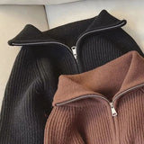 Half Zip Collar Sweater Women Pullovers Soft Knitted Long Sleeve Short Jumper Fall Winter Teen-girl Korean Fashion Outfit