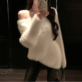 Fuzzy Knit Sweater for Women Soft Fluffy Boat Neck Tunic Tops Fitted Rib-knit Plain Jumper Female Autumn Winter Basic Outfit