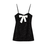 Pbong  Elegant temperament Sexy Backless Bow Sling Dresses for Summer Women's Dress New Skinny Loose Waist glitter Mini Dress Woman