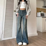 Hong Kong Style Fringe Loose-fit Bootcut Jeans Women's High-waisted Vintage Slimming American Style Bell-bottom Pants