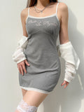 Grey Knitted Lace Trim Embroidery Sundress