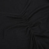 Black V Neck Folds  A-Line Dress