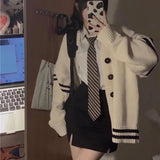 Striped Loose Cardigan Women Y2K Vintage  Autumn Winter Single Breasted Sweater Streetwear Casual Korean Female Knitted Coat