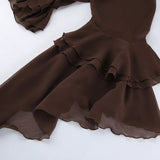 Pbong  Chiffon Loose Shirt For Women Sexy See-Through Ruffles Sleeve Blouse New Summer Chic Fashion Solid Casual Round Neck Shirts