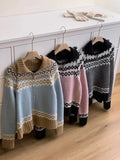 Zip Up Fair Isle Sweater Cardigan Thick Warm Knit Zipper Front Sweater Jacket Cozy Knitwear Teen-girl Fall Winter Vintage Outfit