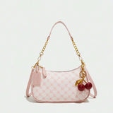 Pbong  Sweet Cherry & Pink Monogram Shoulder Bag Trendy Mini Underarm Purse for Women, Perfect for Casual Dating & Daily Stylish Outfit
