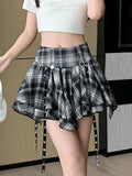 Pbong  Gothic Retro Plaid Skirt Women Harajuku High Waist Y2K Mini Skirts Korean Streetwear Casual Design Female Sexy A Line Skirt