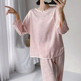 Pbong  Vintage Chinese Pajamas Long Sleeve Shirt&pants Home Clothes Women Spring Summer New Pyjamas Set Rayon 2PCS Nightwear Sleepwear