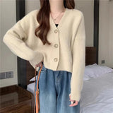 Button Down V-neck Cardigan Sweater Women Cocoon Single Breasted Knitted Jacket Ladies Fall Winter 2025 Casual Cosy Outfit