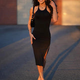 White Backless Sleeveless Side Split Dress