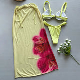 3 Pieces Swimsuit  Sexy Bikinis Women Swimwear Female Long Dress Cover Up Bikini Set Beachwear Bathing Suit Swimming Suit