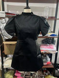 Pbong  Elegant White Bow Mini Skirt With Half-High Neck And Three-Dimensional Bow Back Hollow Short Dress Summer Party Women's Dress