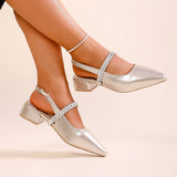 Pointed toe women's single shoes square heel rhinestone back elastic fashion and elegant holiday formal banquet women's shoes