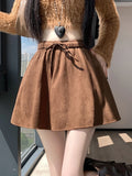 Pbong  Y2K Leopard Mini Skirt Women High Waist Faux Suede Fabric A Line Skirts Streetwear Fall Winter Loose Vintage Sexy Skirts