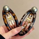 Vintage Leopard Print Oval Hair Clip for Women Elegant Acetate Pearl BB Spring Hair Clip Barrette Hair Accessories