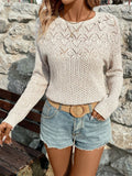 Women's Solid Color Long Sleeve Knitted Sweater Hollow out Design Spring Summer Fashionable Comfortable Knitwear