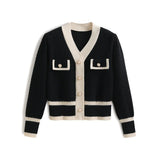Women's Cardigan with Pearl Button Long Sleeve Knit Sweater Jacket Coat Cardi Autumn Winter Elegant French Chic Outfit
