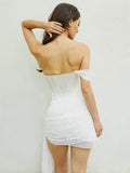 Strapless Off-shoulder Draped Sexy Mini Dress Women Summer New High Waist Ruched Skinny Club Party Dress Elegant