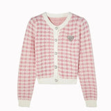 Women's Knit Cardigan with Heart-shape Button Front Plaid Sweater Jacket Soft Knitwear Teen-girl Autumn Winter Fairycore Outfit