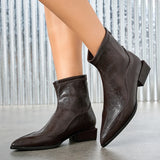 Pbong  Spring Autumn Fashion Pointed Toe Zipper Ankle Boots Women Soft Leather Short Booties Square Low Heels Ladies Shoes