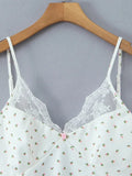 Pbong  White Cozy Homewear Lace Trim Polka Dot Mini Slip Dress for Women Slim Satin Fabric Nightgown for Pajama Parties