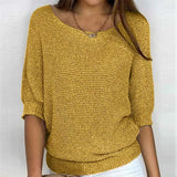 Pbong  Autumn Spring Solid Casual Knitwear Pullover Loose Tops Women O-Neck 3/4 Long Sleeve Knitwear Sweaters