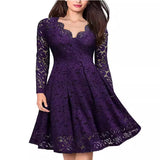 Pbong  Russian Lace Dress Women's Cross-Border V-neck Mini Skirt Elegant Commute Style Polyester Fabric High Waist Long Sleeve