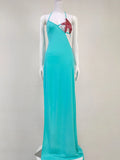 Ladies Star Decorative Spaghetti Strap Backless Design Celebrity Party Vacation Sleeveless Sexy Lace-Up Maxi Long Dress