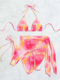 Print Halter String 3 Piece Bikini String Skirt Swimsuit Women Swimwear Female Bather Bathing Swimming Swim Suit Beachwear