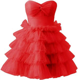 Pbong  Teen’s Short Tulle Homecoming Dress A Line Strapless Tiered Party Prom Dress Mini Cocktail Gowns for Women