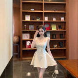 Pbong  Original High Quality French Polka Dot Strap Dress Women's Summer Sexy Slimming Short Skirt Mini Dress Square Collar Sleeveless