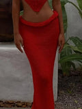 Vacation Beach Summer Outfits Tank Top + Long Skirt Knit Sexy Women Set Hollow Out Transparent Vest And Skirt Suit 2pcs New
